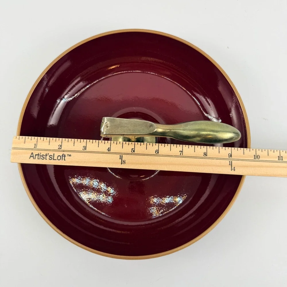Vintage Japanese Lacquer Nut Bowl with Brass Nutcracker Burgundy Made in Japan